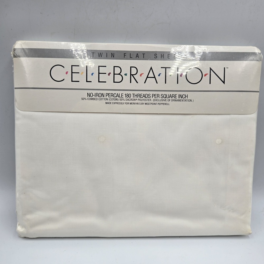 New‎ Vintage Celebration Percale No Iron Twin Flat Sheet White USA Cottagecore